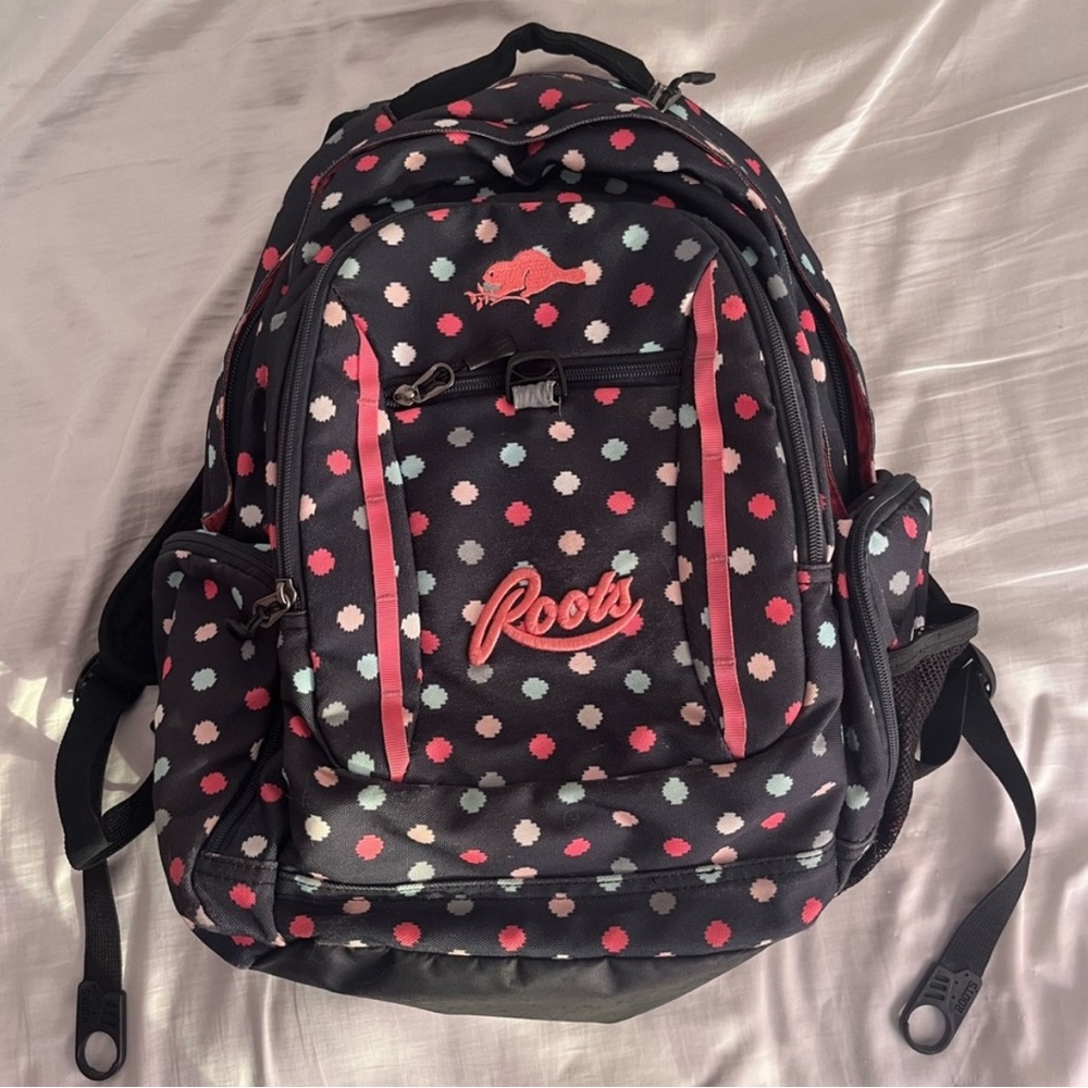 Roots Black Backpack with Colorful Dots